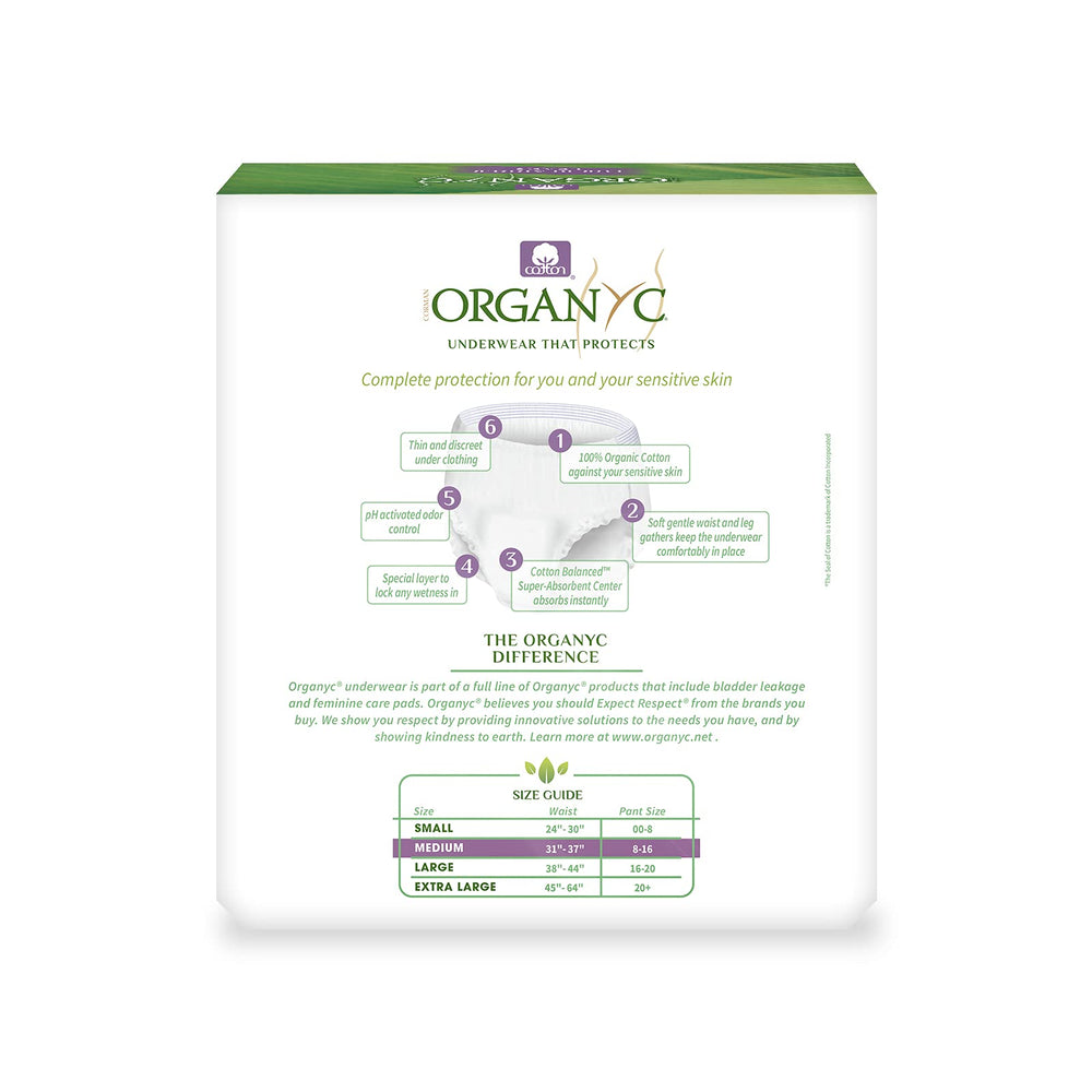 Organyc odor-protection feature with a pH-balanced core demonstrated in product image.
