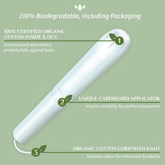 Organyc organic cotton tampon close-up showing soft material and absorbency potential.