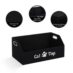 ORGMASTER Cat Toy Bin with metal handles for easy transport.