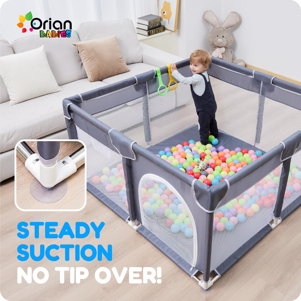Orian playpen used indoors or outdoors with wide visibility through mesh