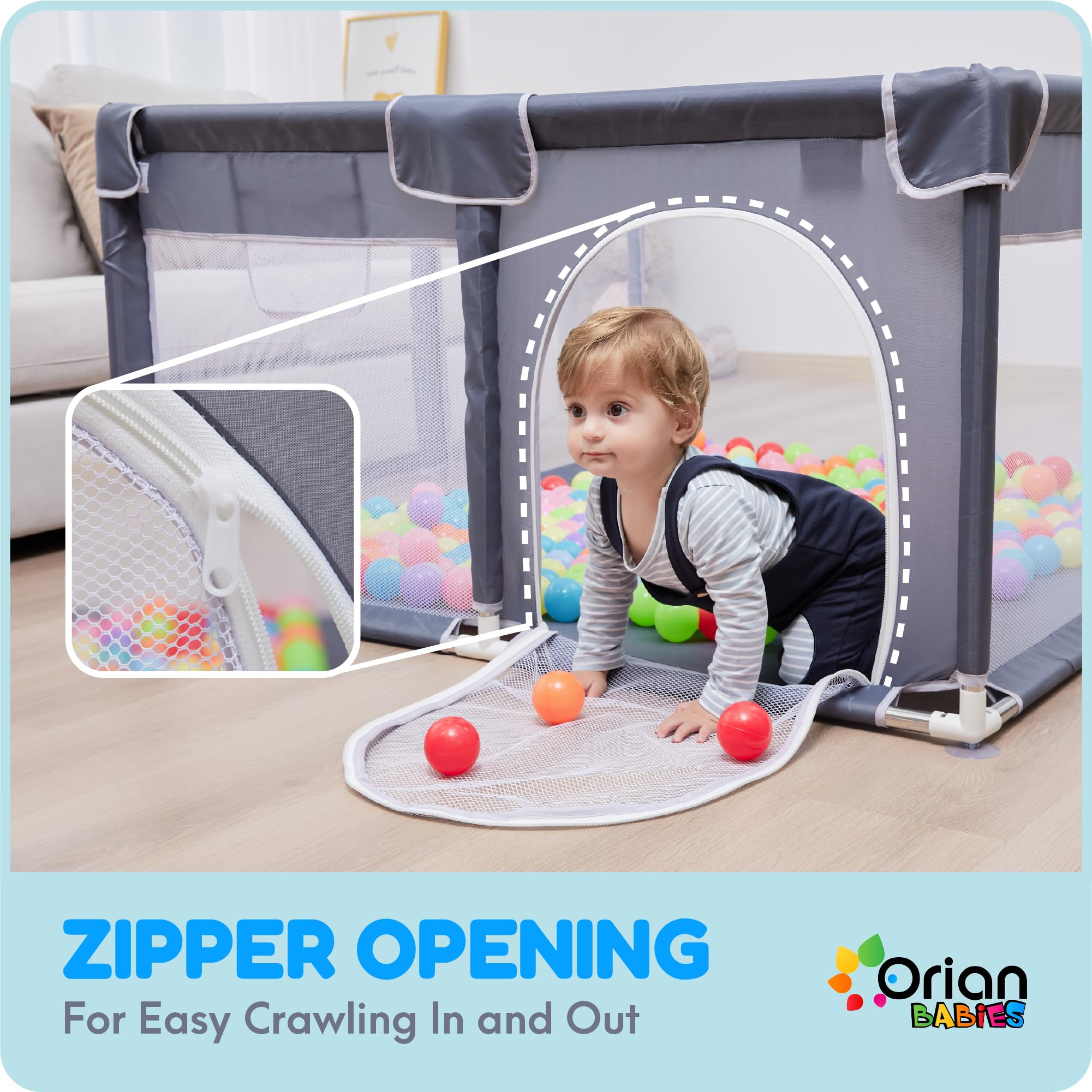Orian Playpen comes with ten colorful balls for playful exploration