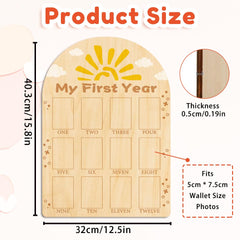 ORIGACH wooden milestone board with 12 photo spaces to celebrate monthly growth