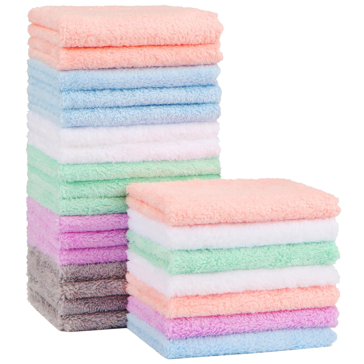 Orighty 24-pack baby washcloths, ultra-soft microfiber for delicate skin.