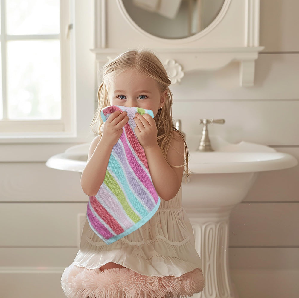 Original Kids wash cloth close-up of pink stripes highlights softness and color.