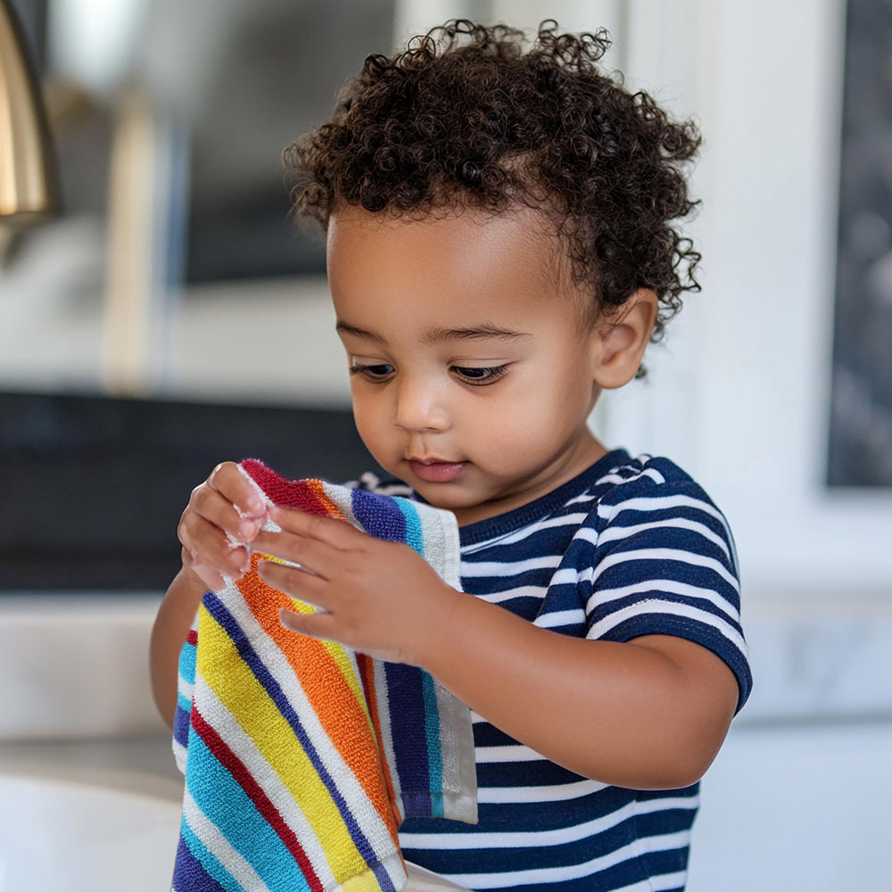 Original Kids wash cloths bright multicolor stripes for fun bath time.