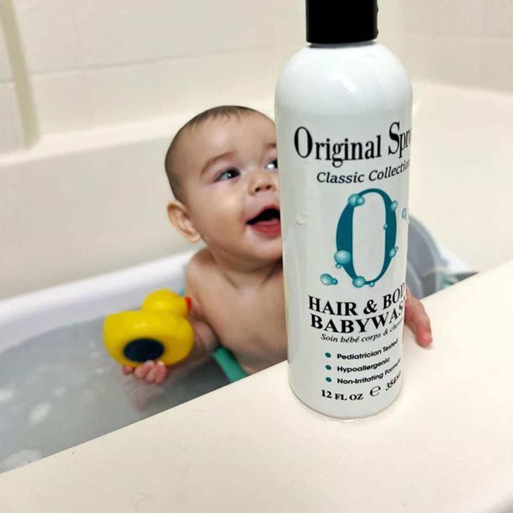 Original Sprout bottle highlighting calendula and rosemary ingredients for gentle skin care.