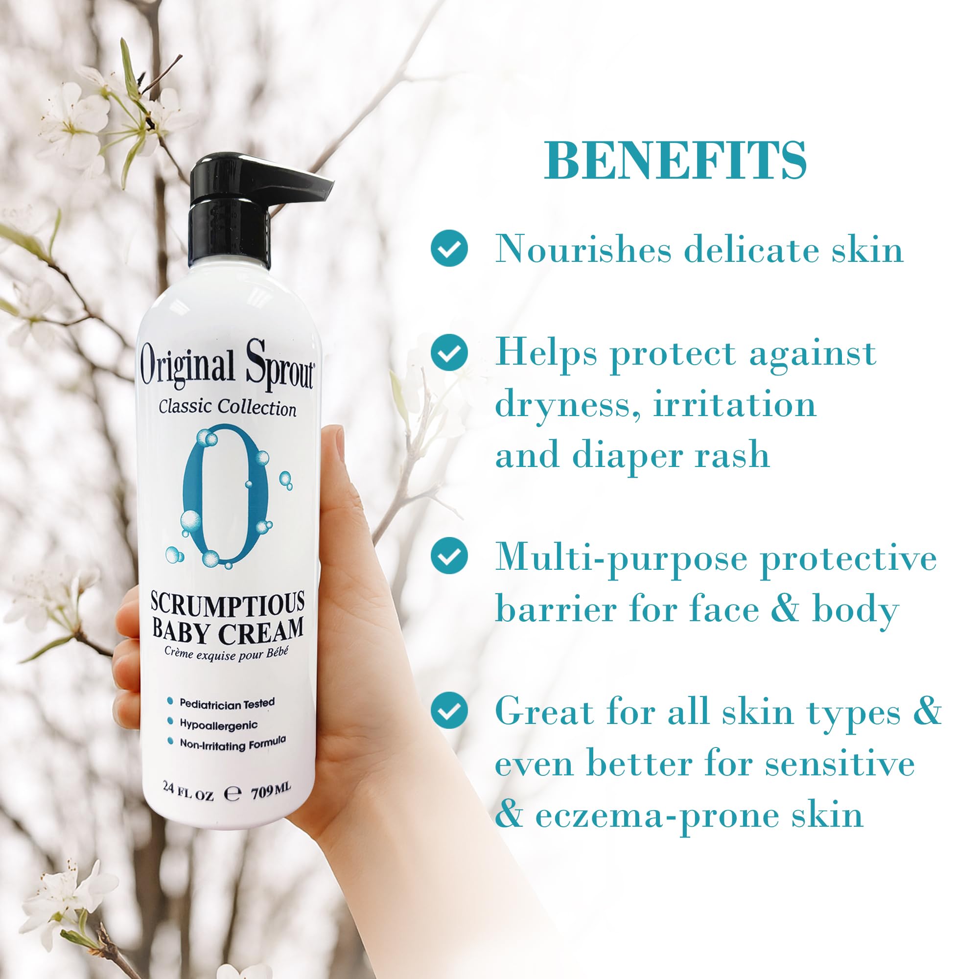 Original Sprout Scrumptious Baby Cream being applied to the face.