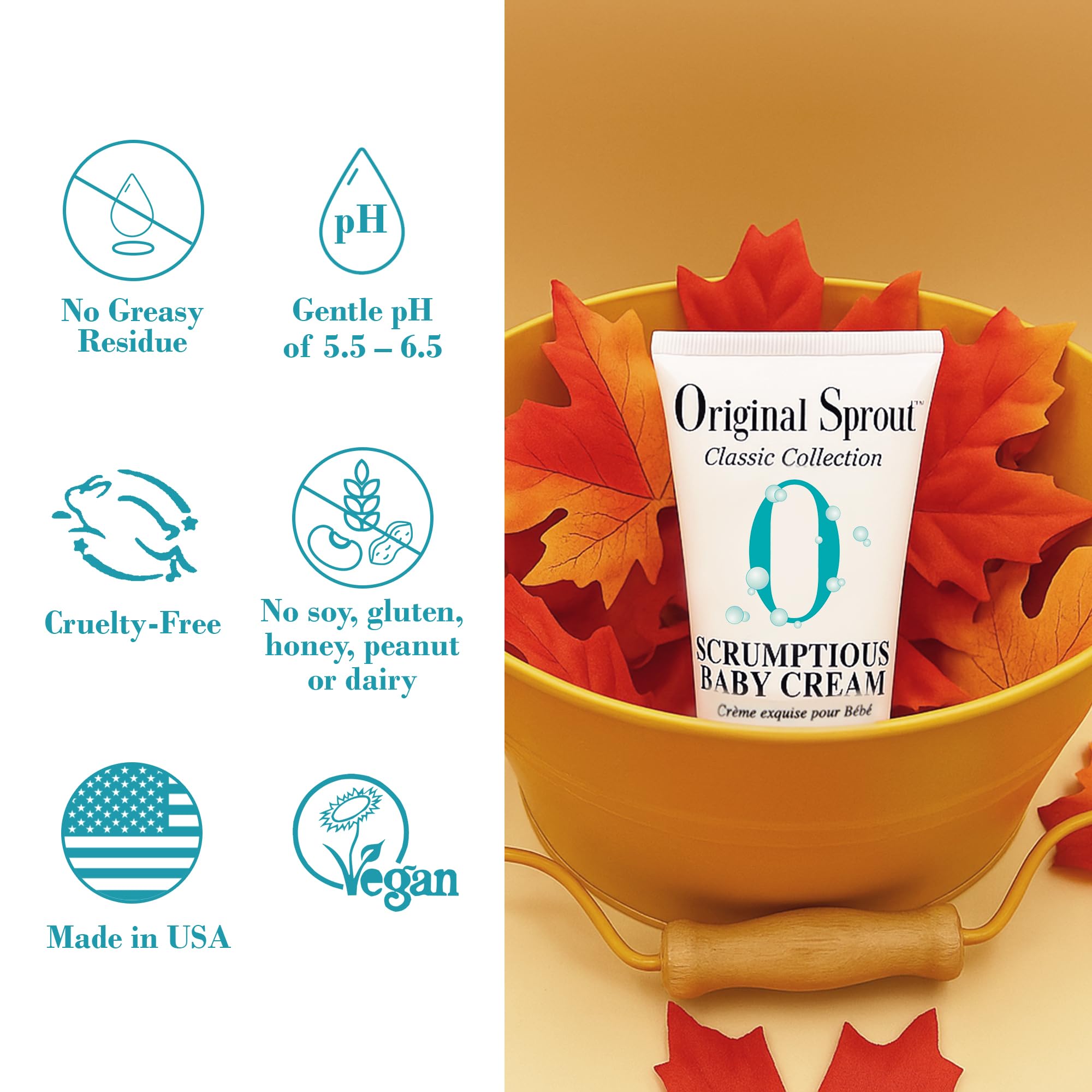 Original Sprout Scrumptious Baby Cream jar highlights diaper rash support