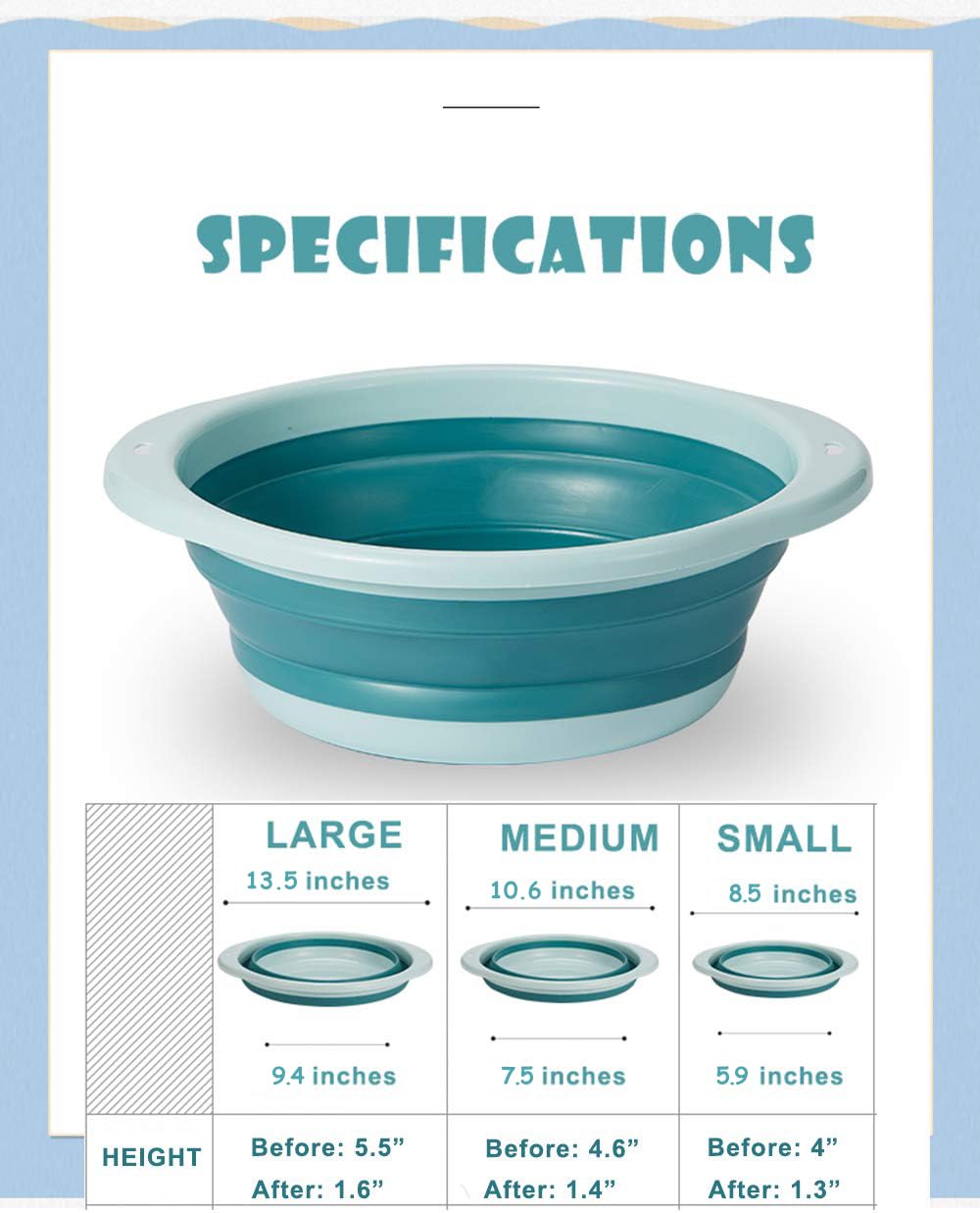 ORIZZP 3-pack collapsible wash basin medium ideal for camping and chores.