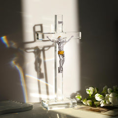 Ornalrist crystal cross with Jesus center for focused prayer display