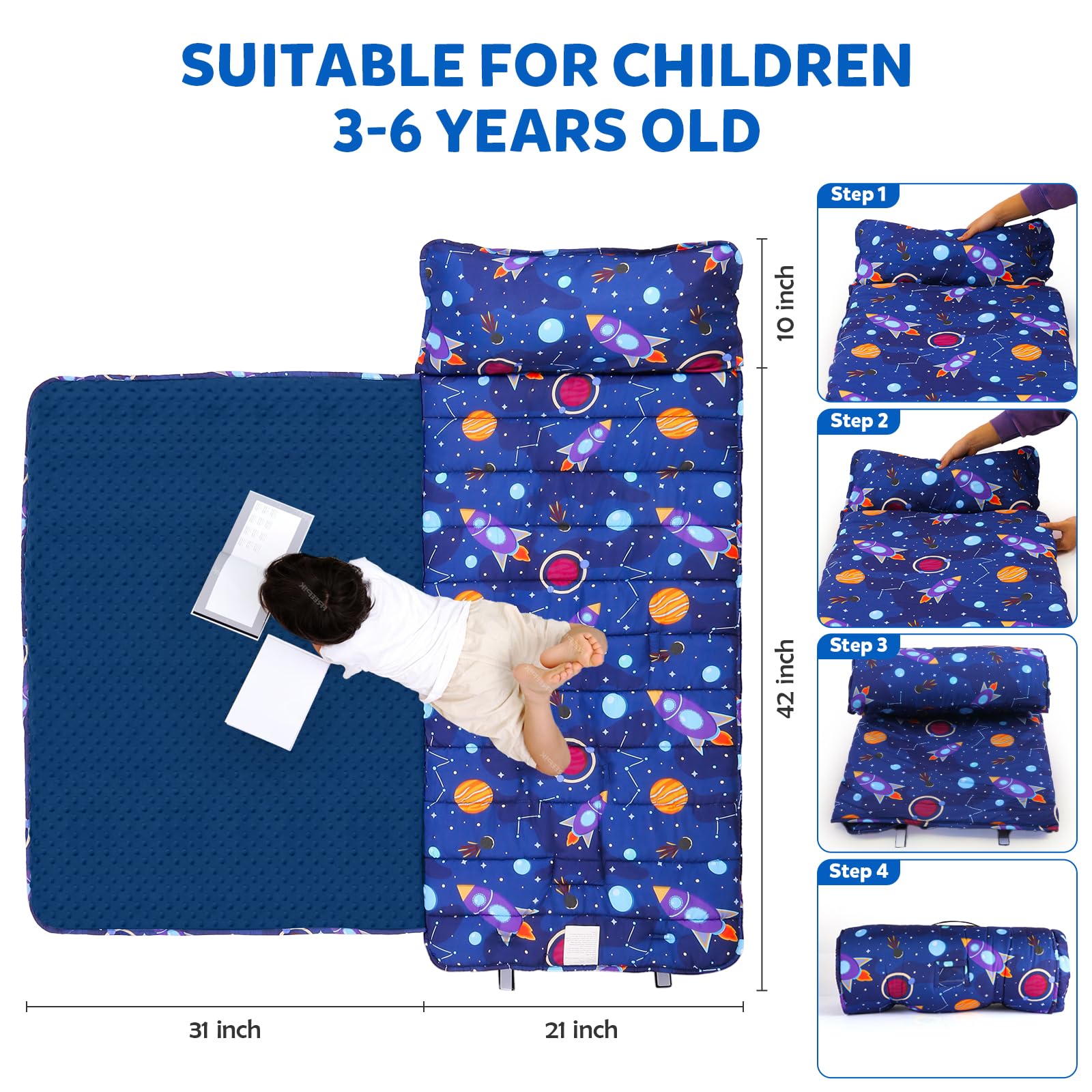 Orrhomi Toddler Nap Mat features durable stitching for daily daycare use