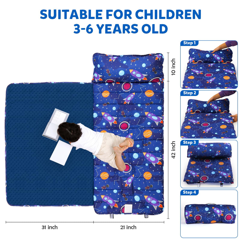 Orrhomi Toddler Nap Mat features durable stitching for daily daycare use