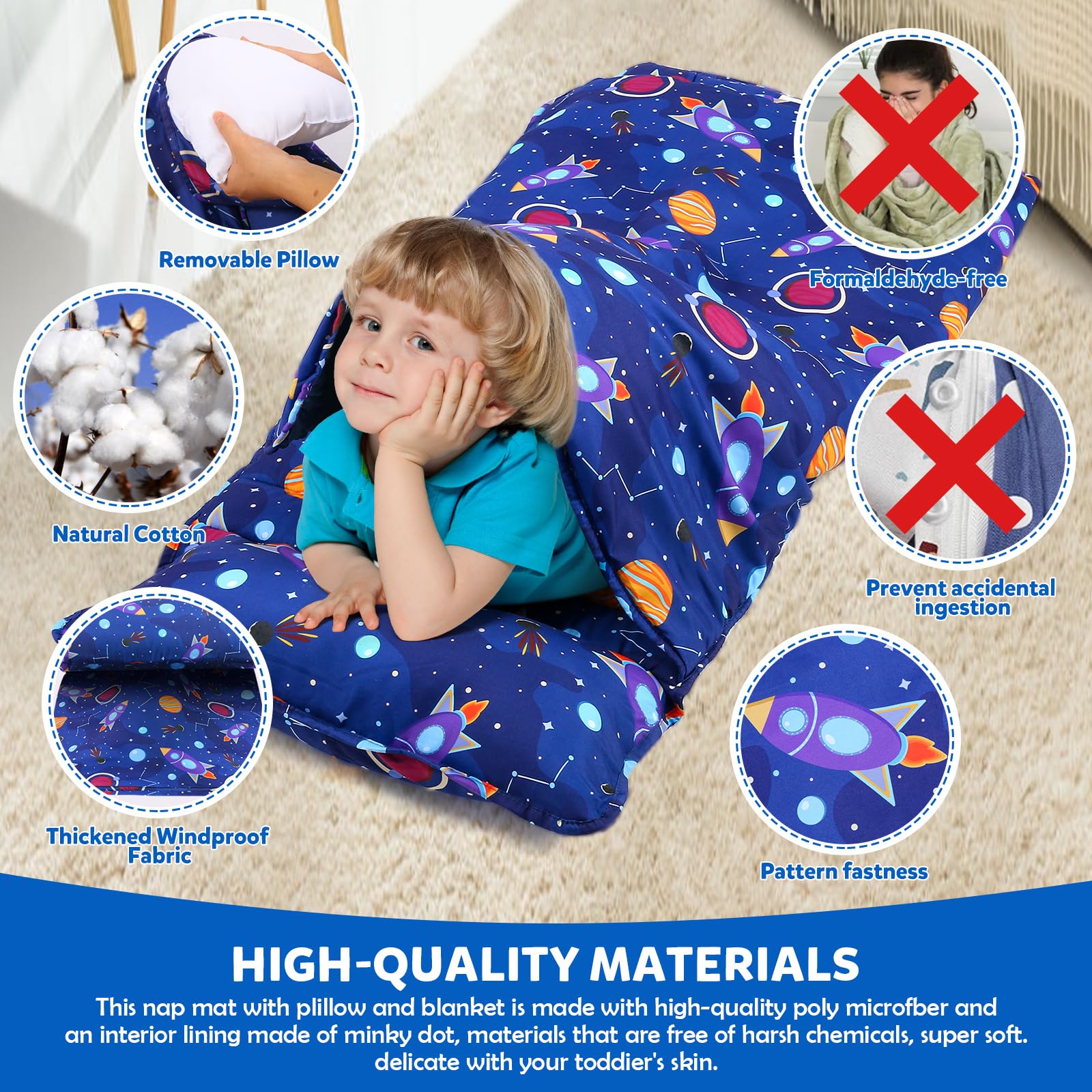 Orrhomi Toddler Nap Mat sleeping bag design keeps kids warm and comfortable