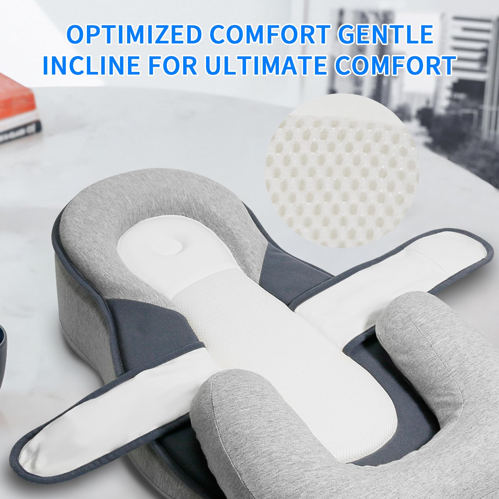 ORWMX feeding pillow with adjustable lower support for growing babies during awake time