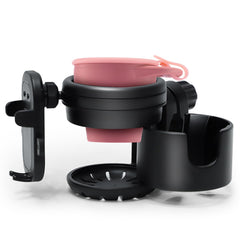 Orylia 3-in-1 stroller cup holder with phone mount keeps bottle and phone secure.