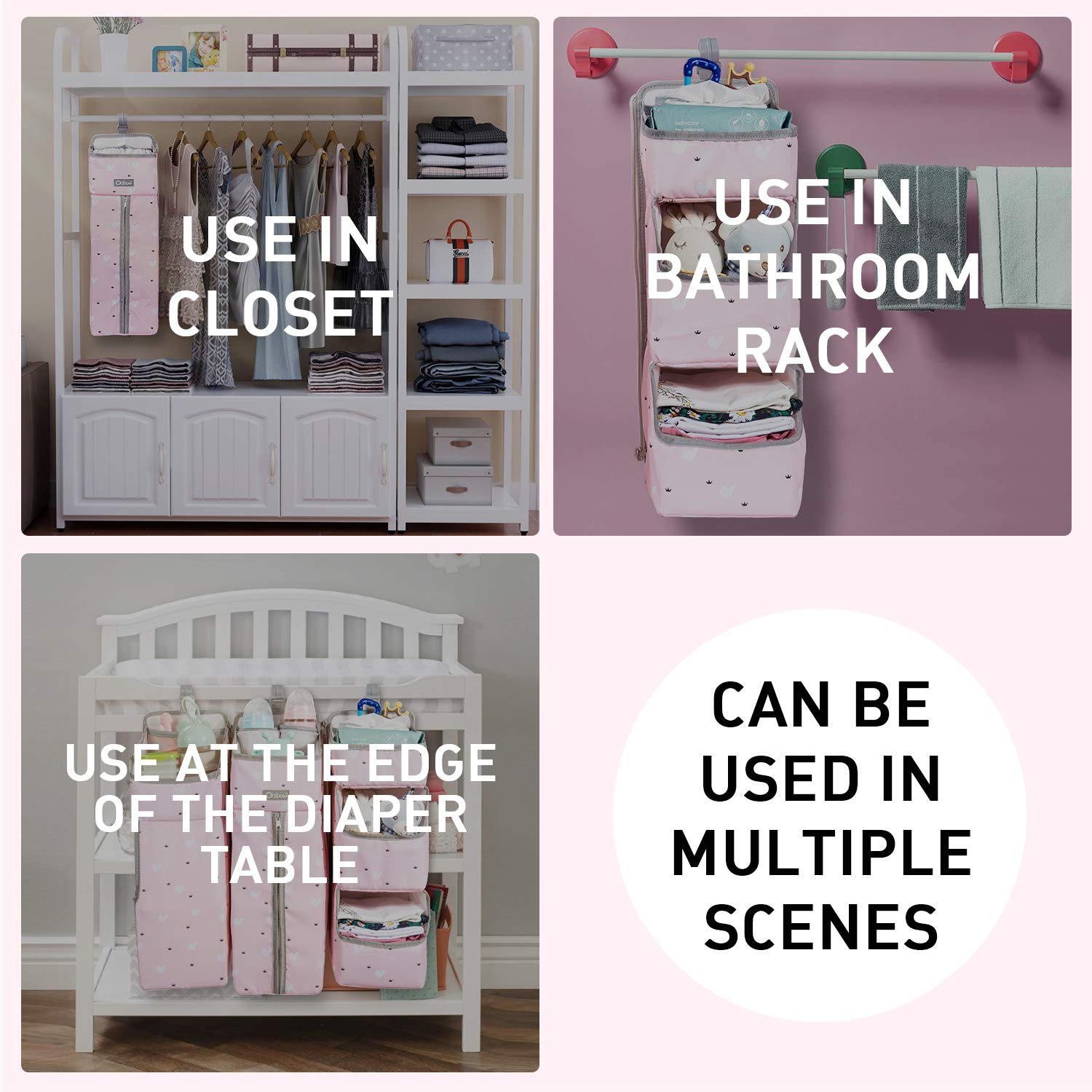 Orzbow 3-in-1 diaper caddy with zippered removable panel for flexible use