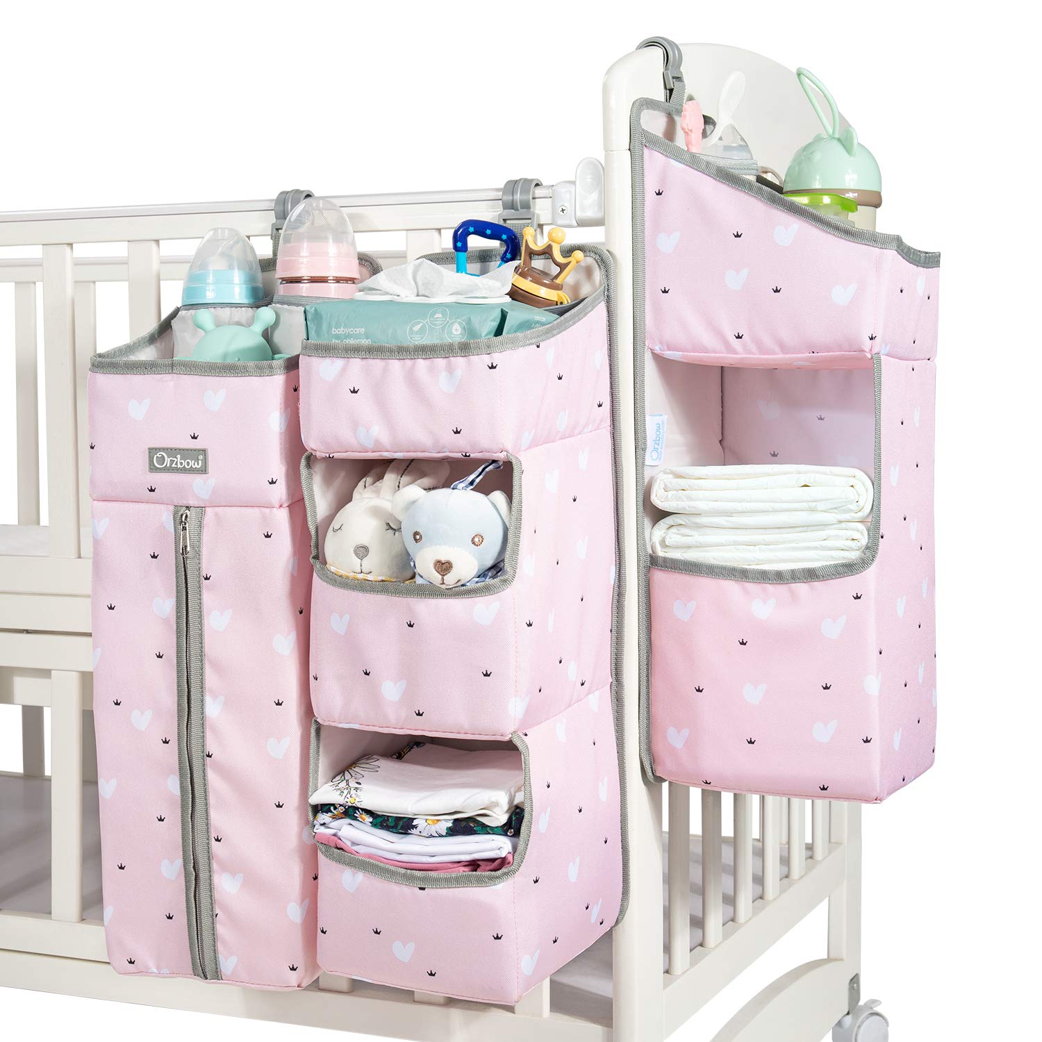 Orzbow 3-in-1 hanging diaper caddy front view shows organized baby essentials