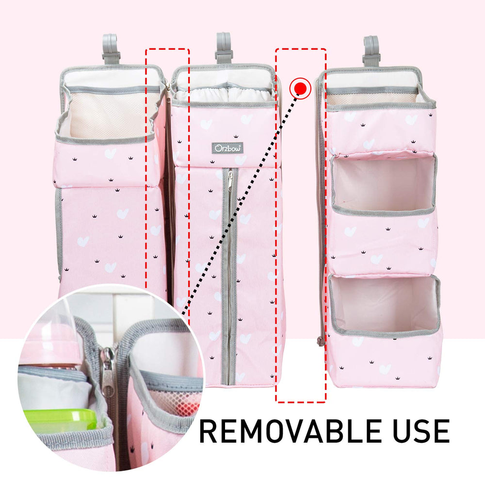 Orzbow 3-in-1 hanging diaper caddy side view for quick access during changes