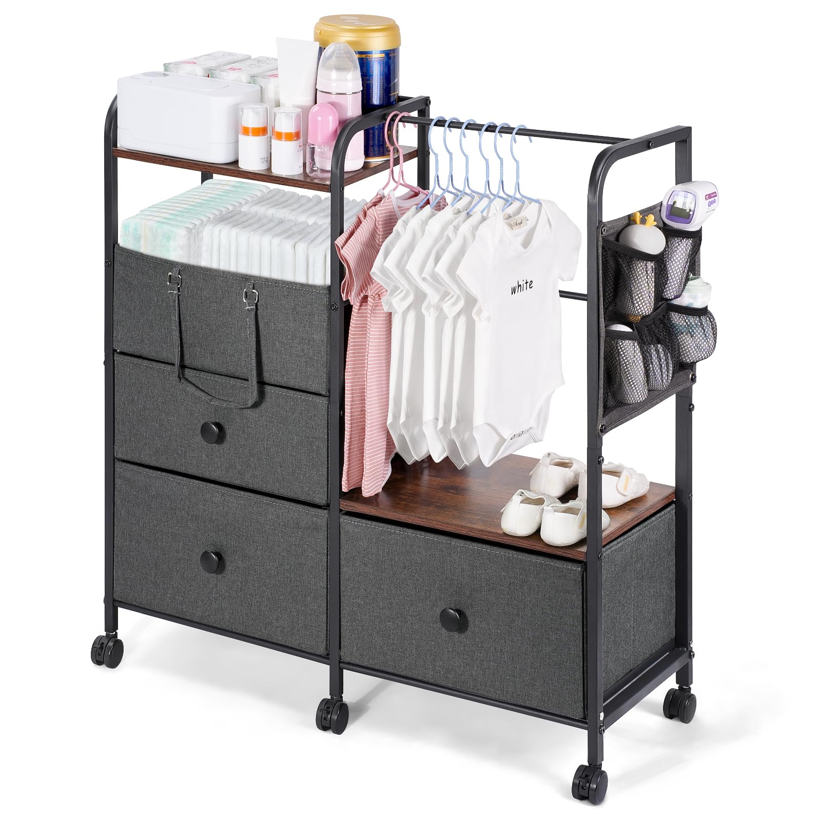 Orzbow 4-tier cart with drawers for organized nursery storage.