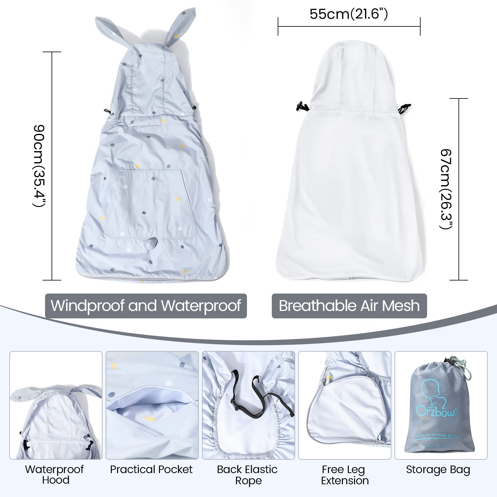 Orzbow all-season carrier cover windproof shields the baby on breezy walks.