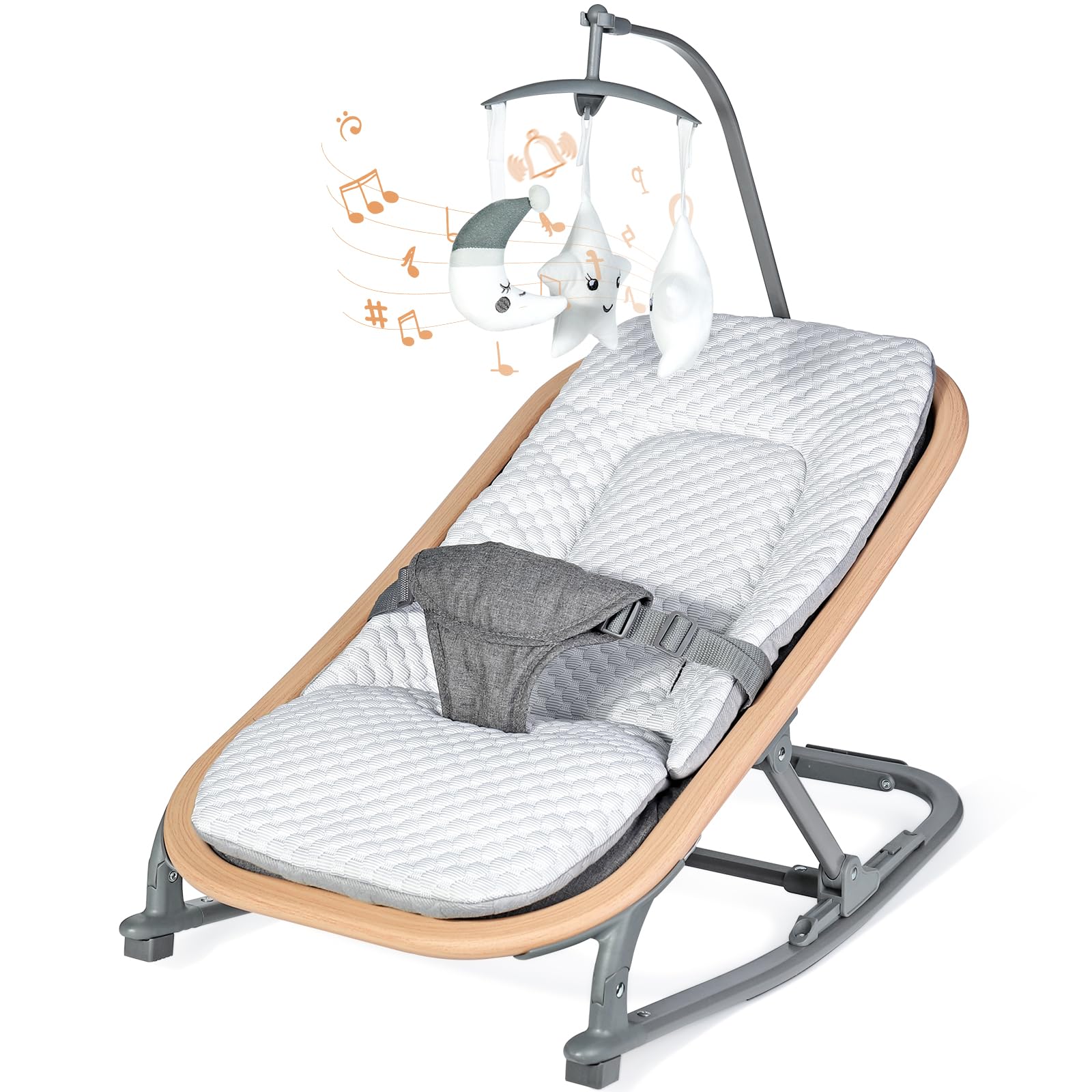 Orzbow baby bouncer at a 30-degree angle for comfy lounging on the go.