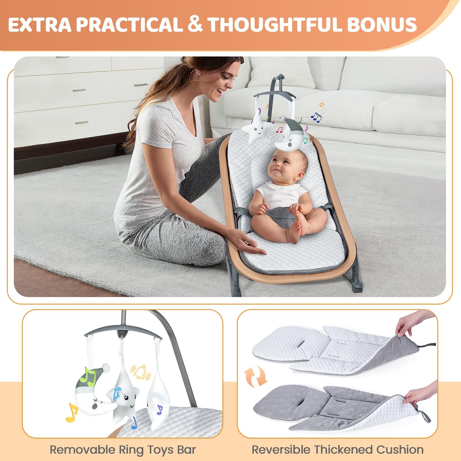 Orzbow baby bouncer folds flat for travel and compact storage.