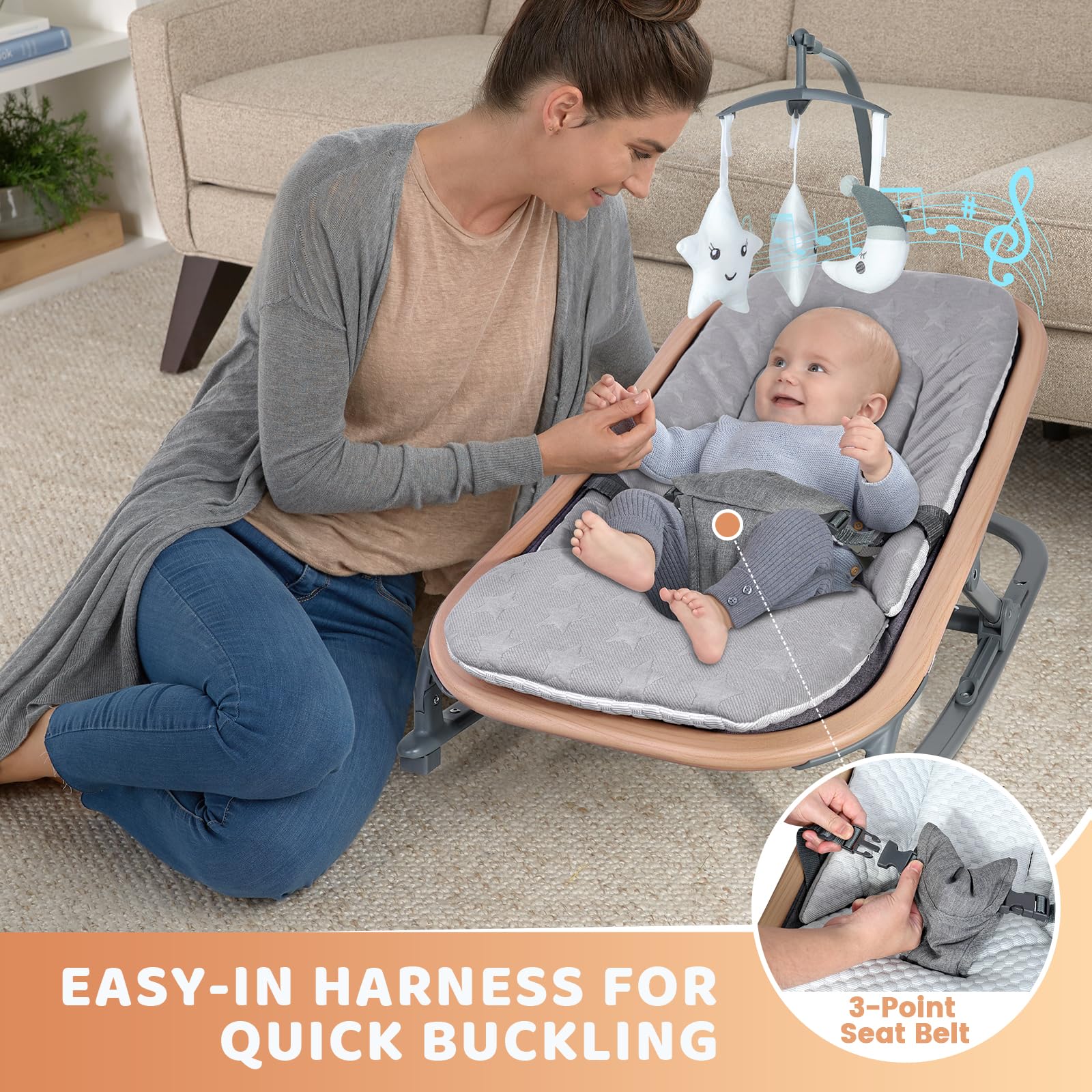 Orzbow baby bouncer removable cushion for easy cleaning and two-season use.