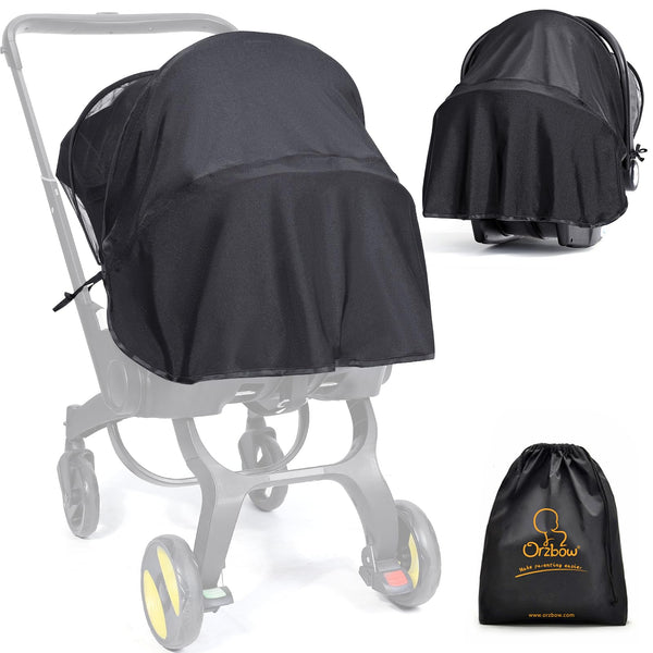 Orzbow baby car seat mosquito net protects infant from insects while traveling.