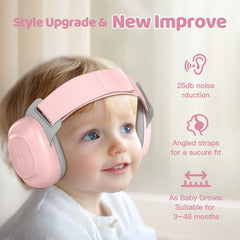Orzbow baby headphones pink worn by child with secure adjustable headband visible.
