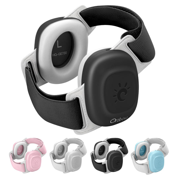 Orzbow baby headphones shown in travel use to reduce ambient noise for calmer flights