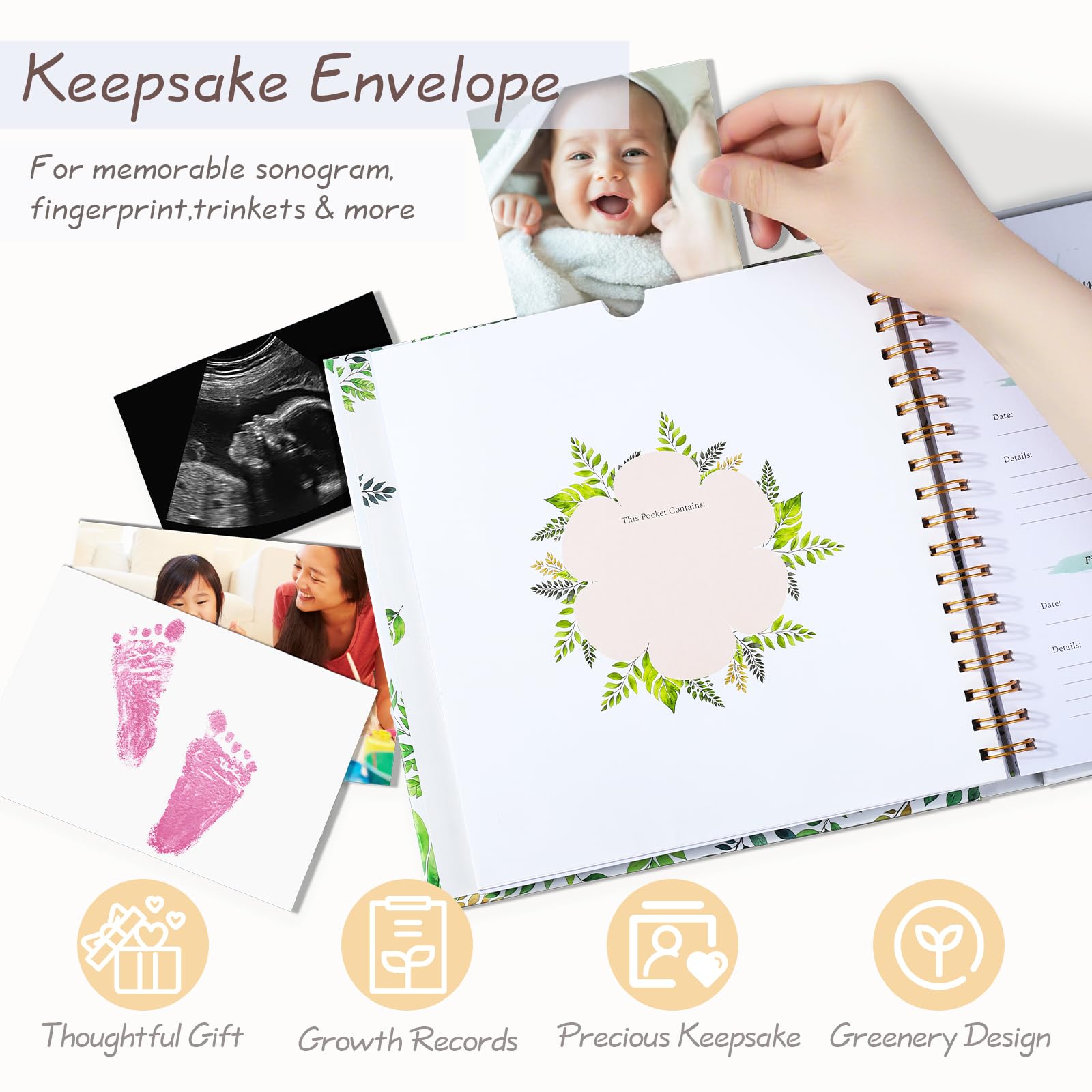 Orzbow Baby Memory Book dual-pocket sections keep keepsakes organized