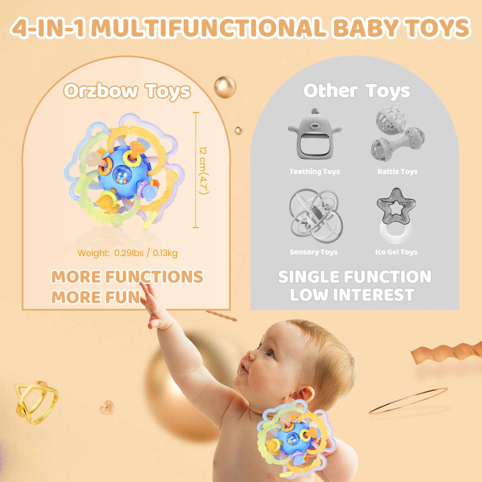 Orzbow baby rattle features built-in sounds to engage and calm.