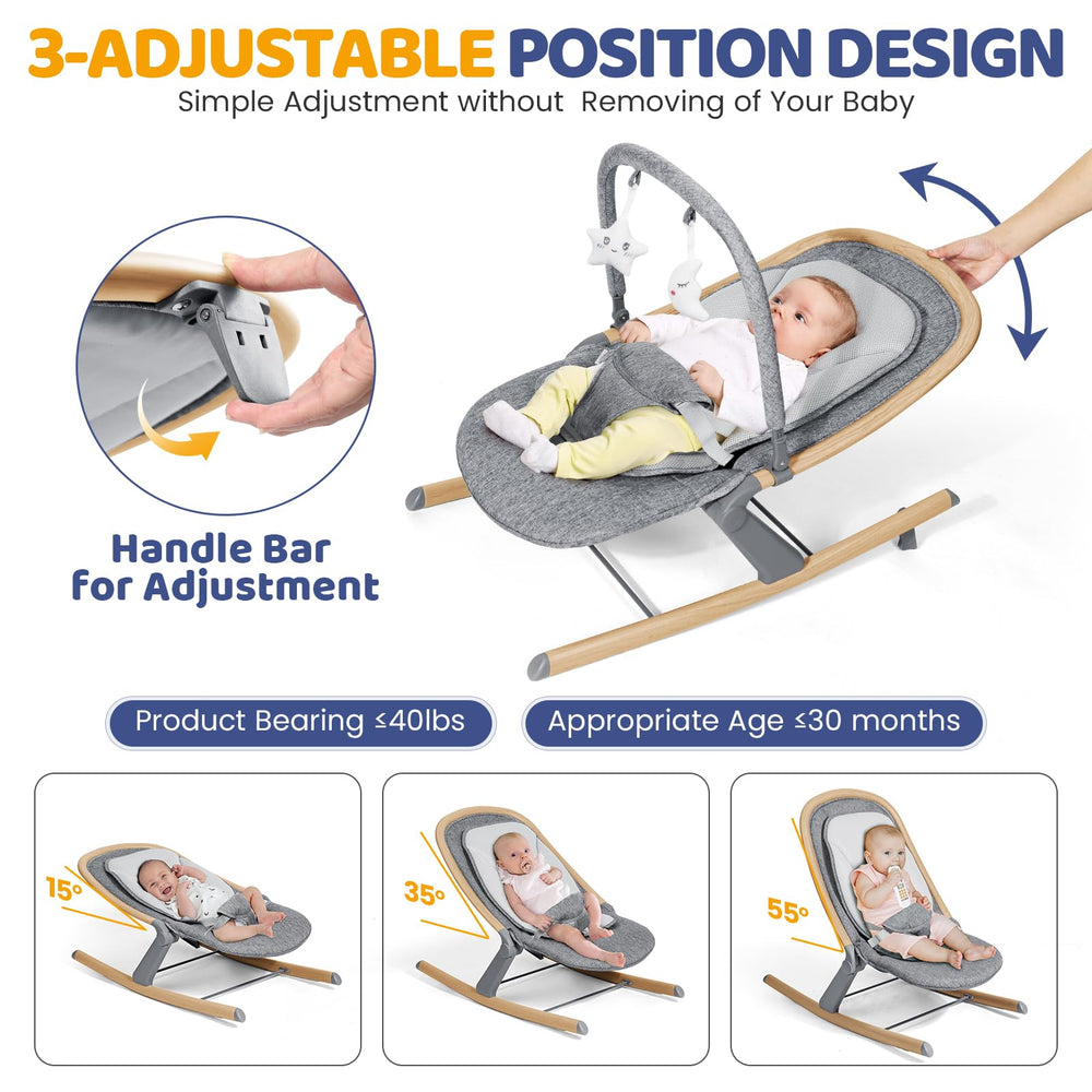 Orzbow Baby Rocker Chair base angle 55° encourages active engagement and curiosity.