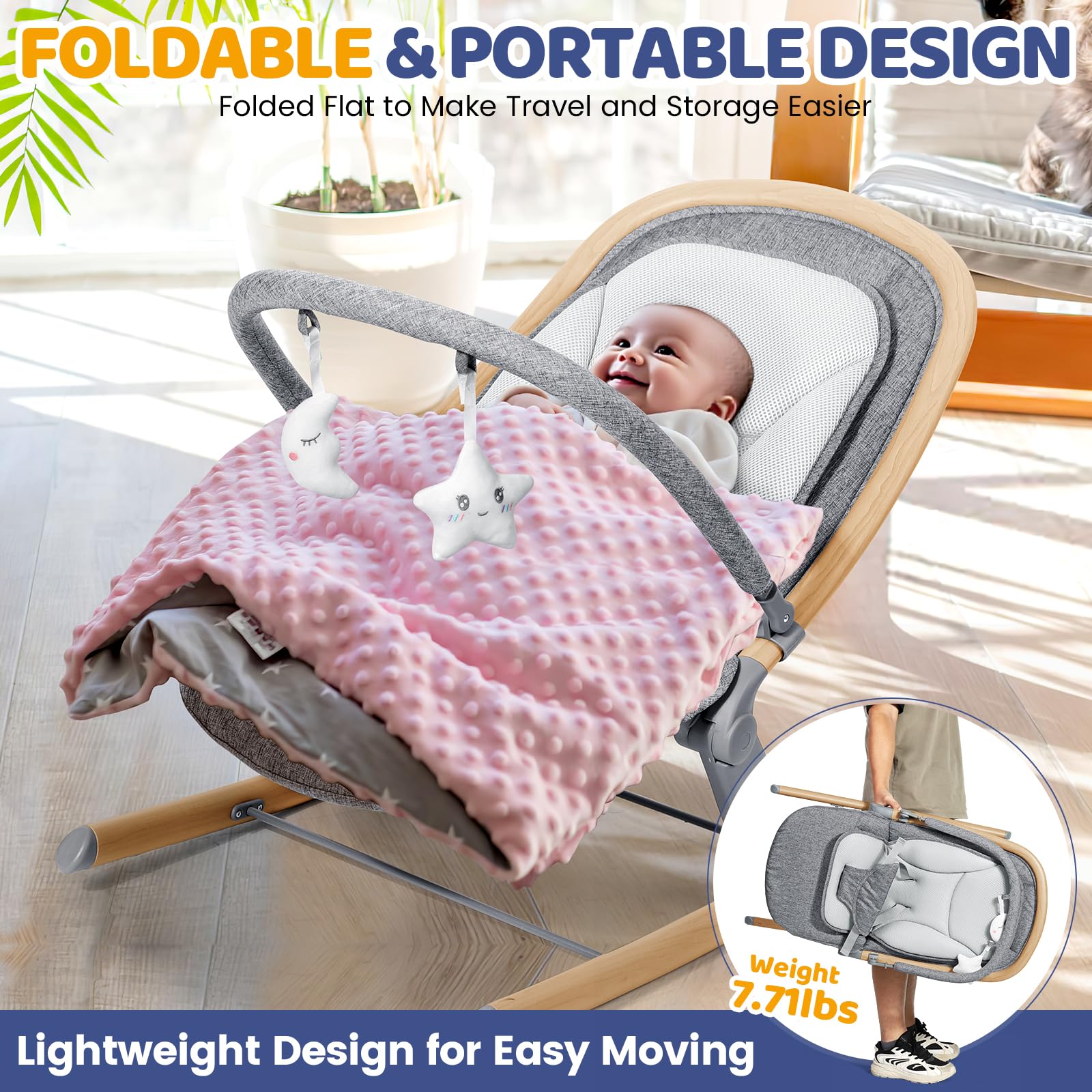 Orzbow Baby Rocker Chair breathable mesh cushion keeps baby cool and comfortable.