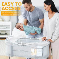Orzbow bassinet cover shows side pocket for essentials