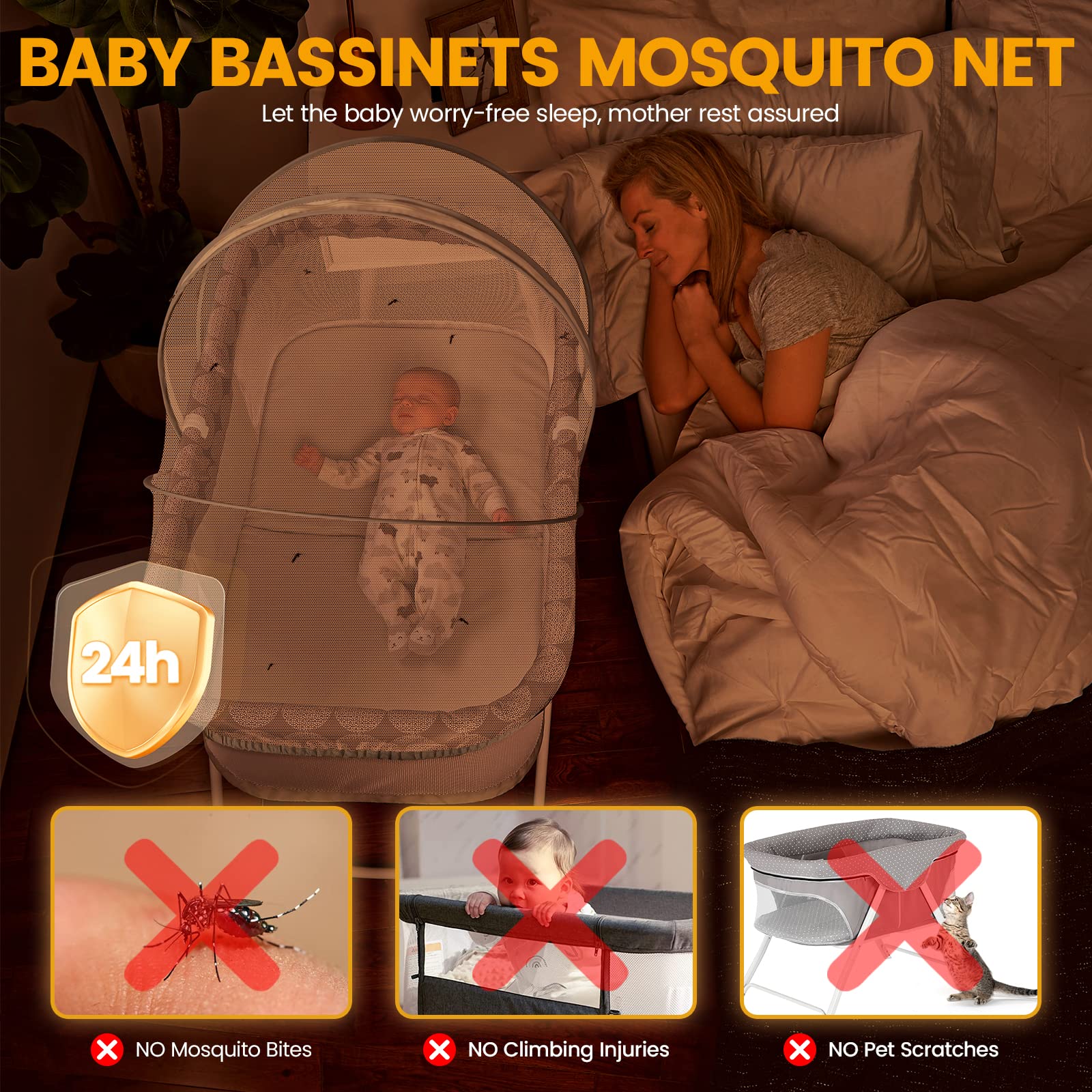 Orzbow bassinet cover featuring two-way zipper for quiet access