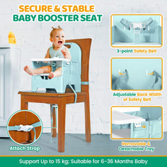 Orzbow booster seat in use at dining table supports independent meals.