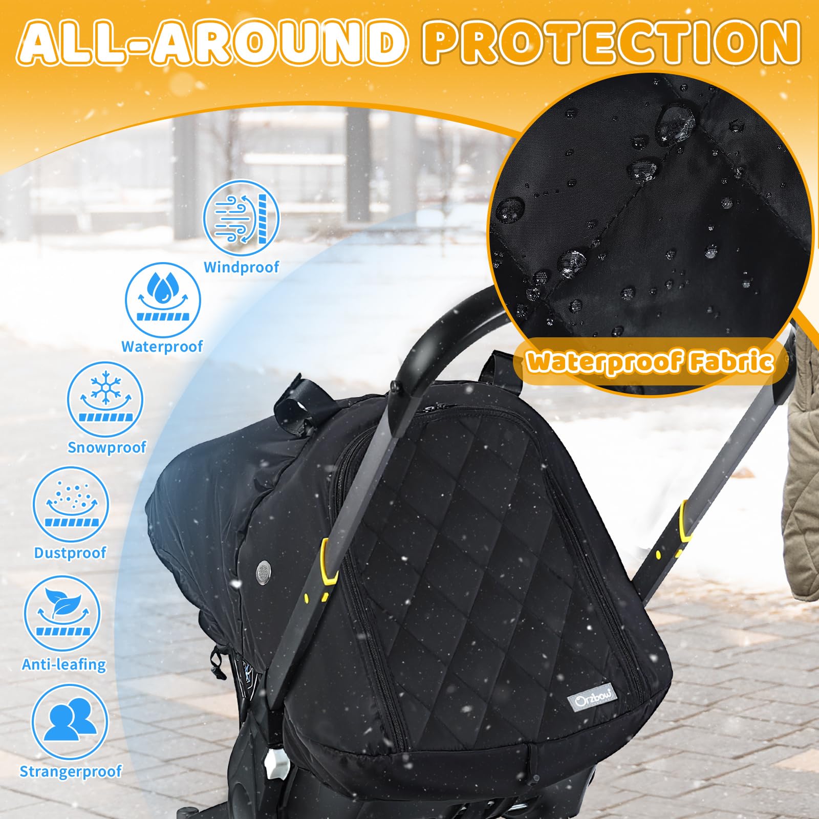 Orzbow car seat canopy with zipper access for easy checks on the go