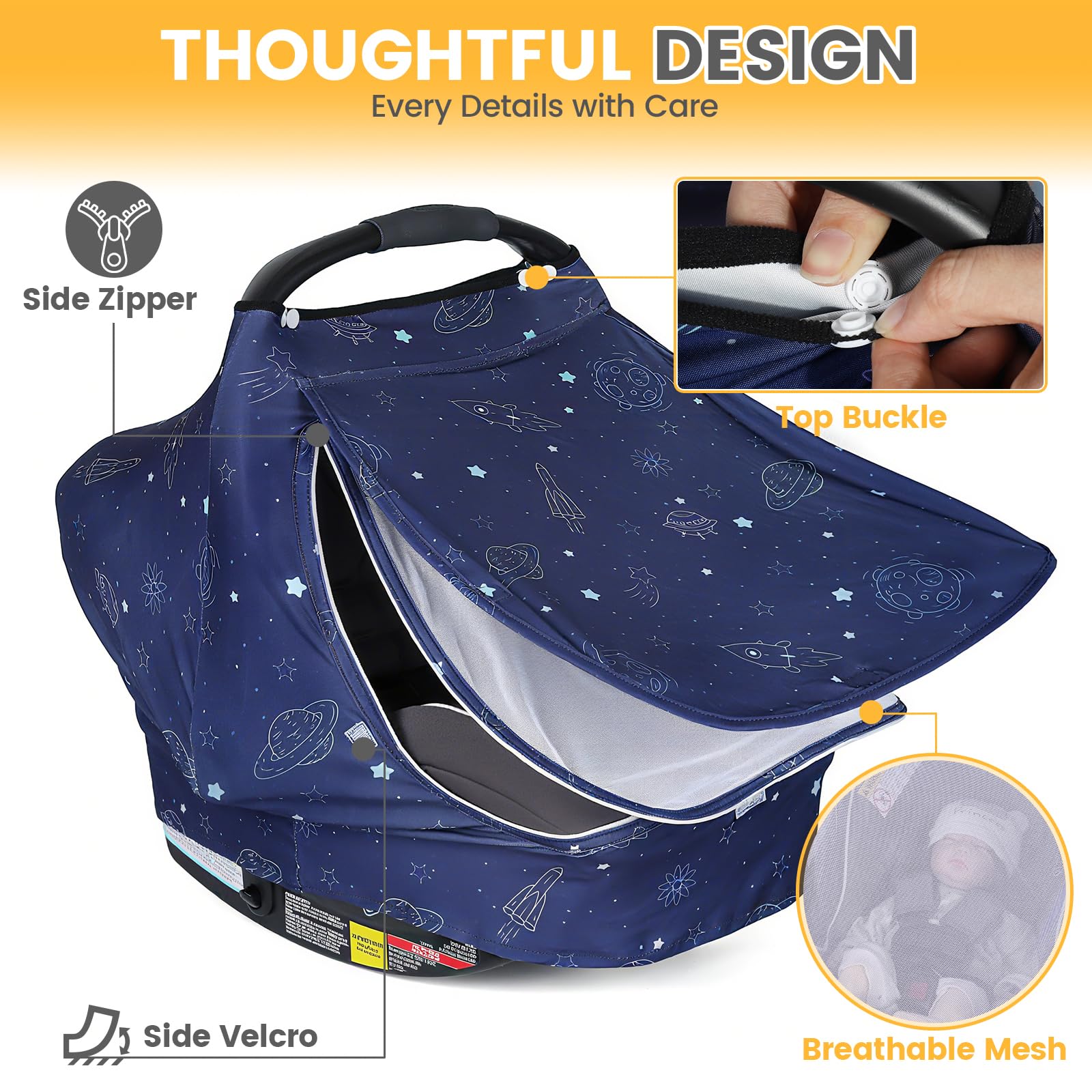 Orzbow baby seat cover featuring mesh window for airflow and visibility.