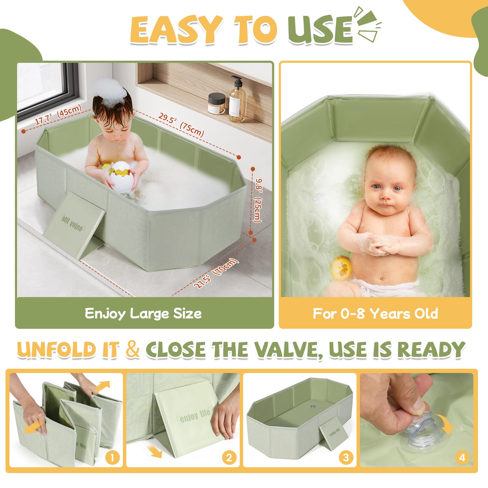 Orzbow collapsible baby bathtub non-slip base for safer baths.