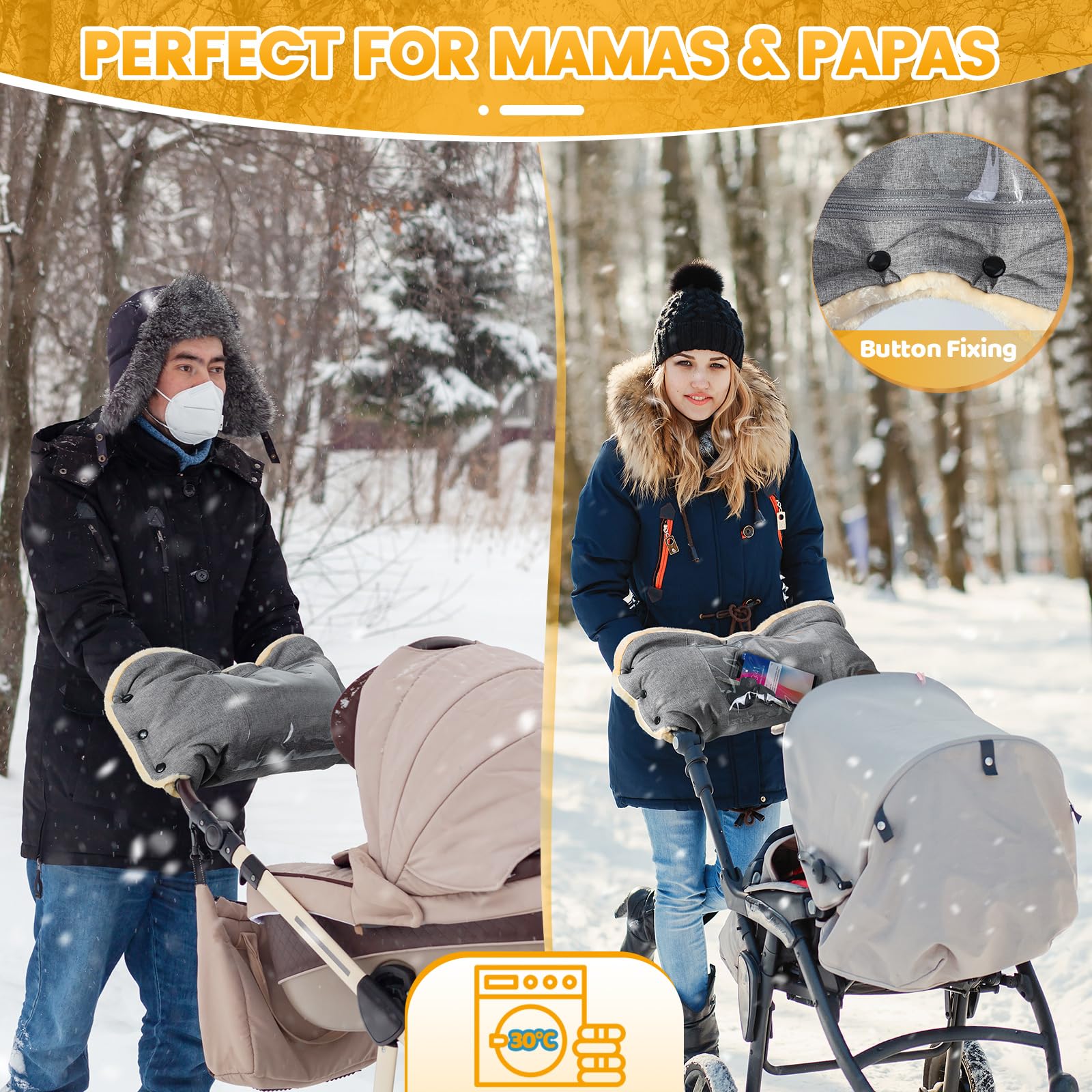 Orzbow stroller mitts collapse for compact storage and quick drying.