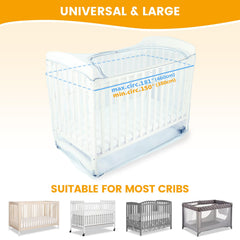 Orzbow elastic-fit crib tent hugs most standard cribs for secure, snug coverage.