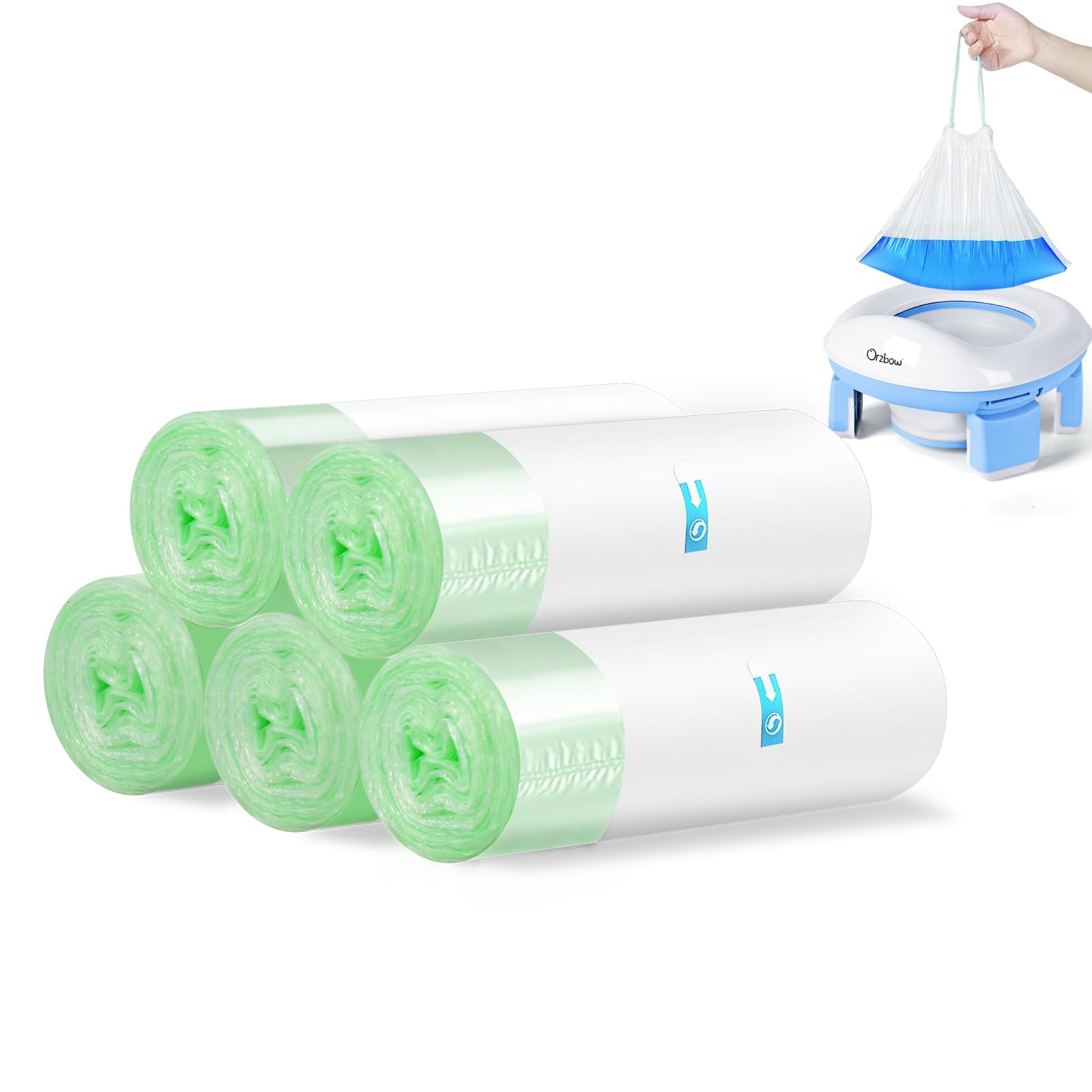 Orzbow disposable potty liner with drawstring roll for easy travel cleanup.
