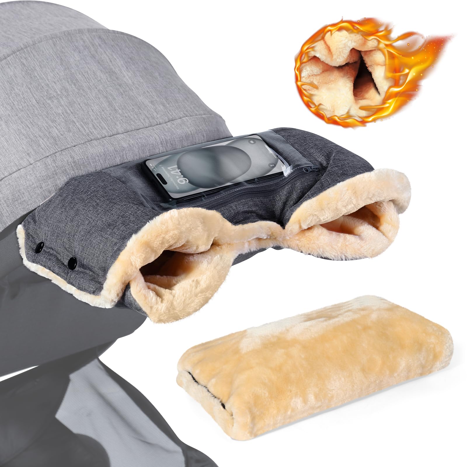 Orzbow faux sheepskin stroller gloves offer plush warmth for winter outings.
