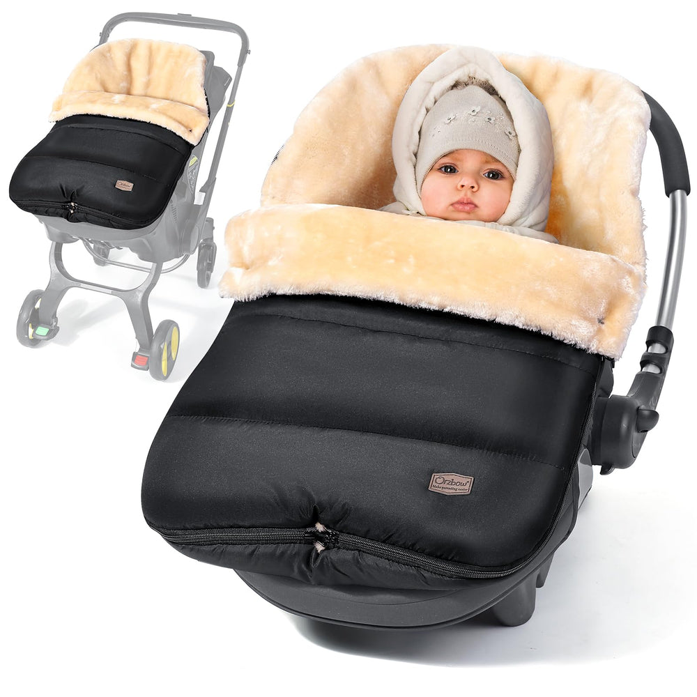 Orzbow faux sheepskin car seat cover for babies provides warm, cozy protection on cold rides