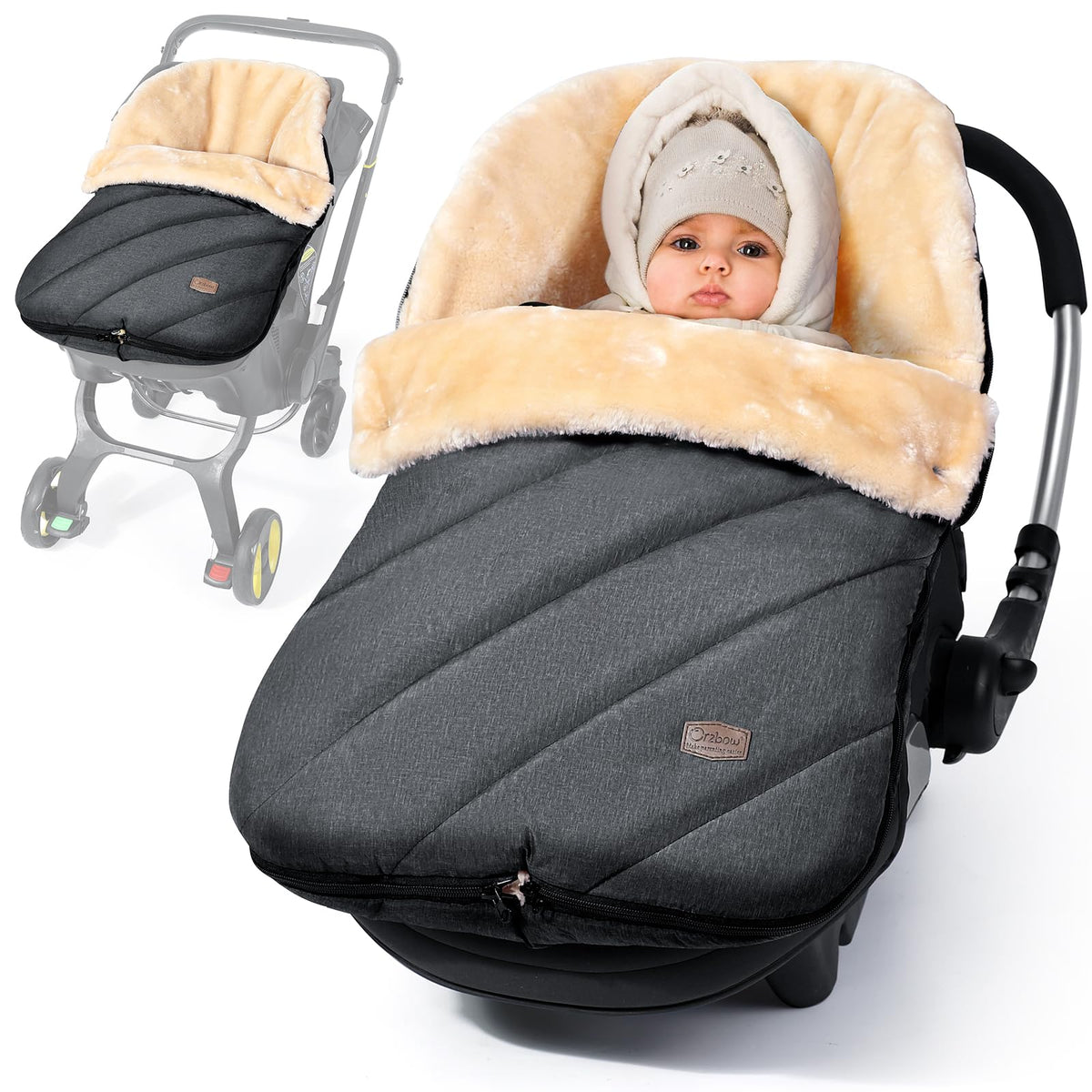 Orzbow faux sheepskin winter car seat cover gray closeup showing soft warmth and snug fit