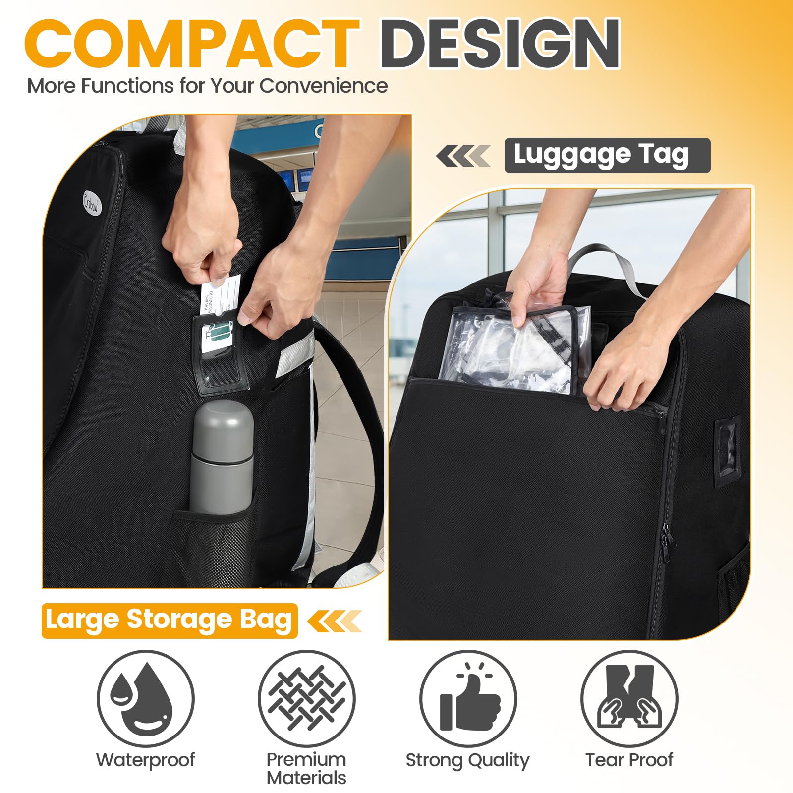 Orzbow foldable car seat travel bag saves space when not in use.