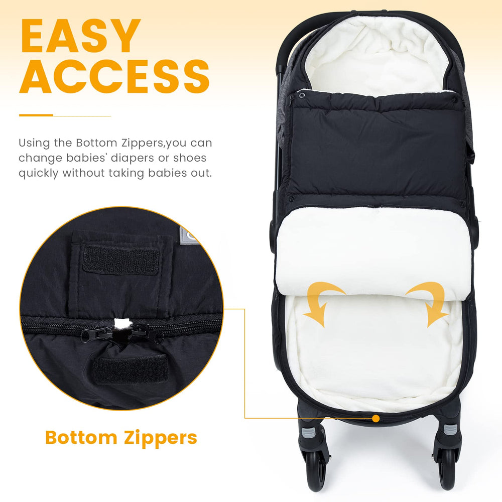 Orzbow footmuff with adjustable coverage buttons for temperature control