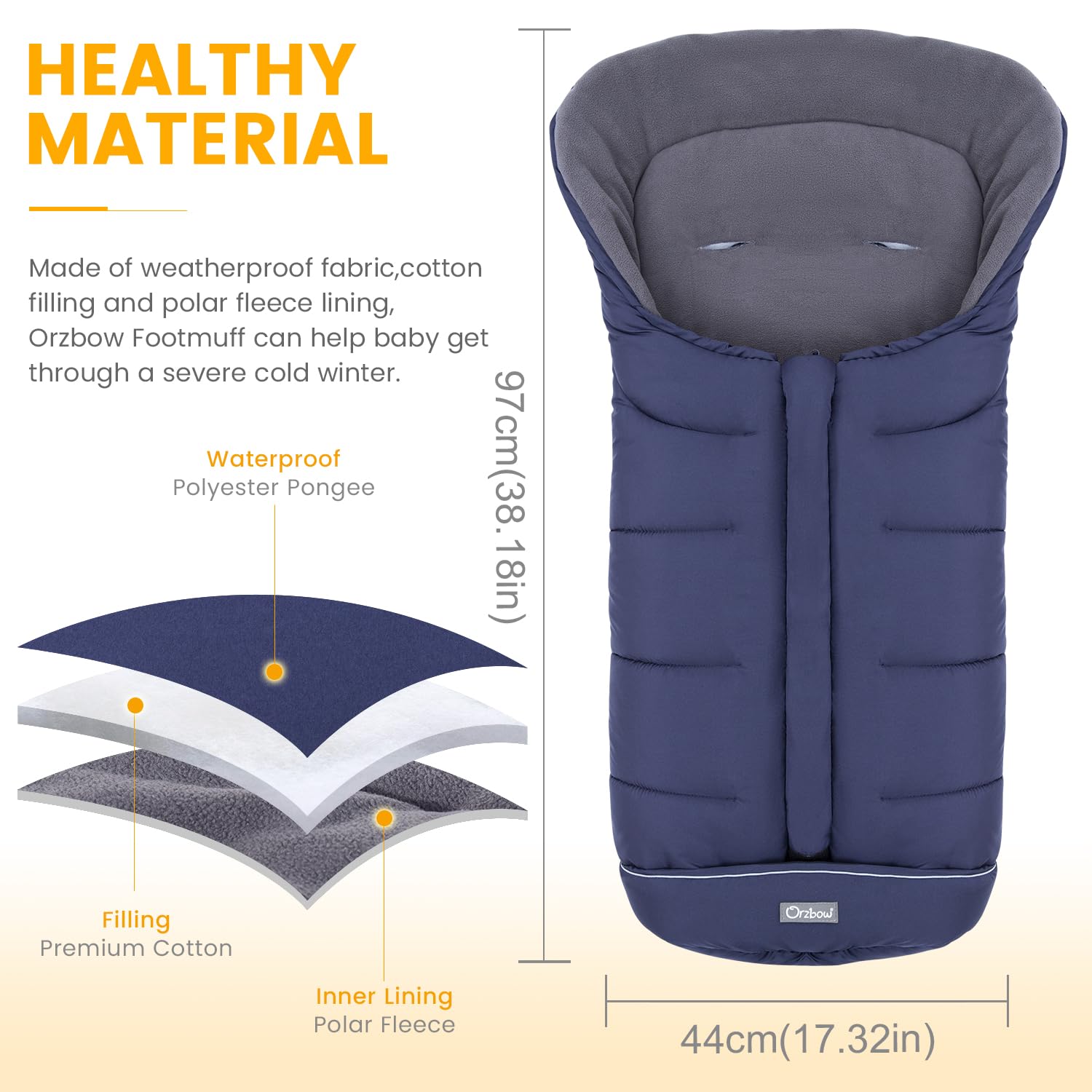 Orzbow Footmuff easy zip design enables quick diaper changes.
