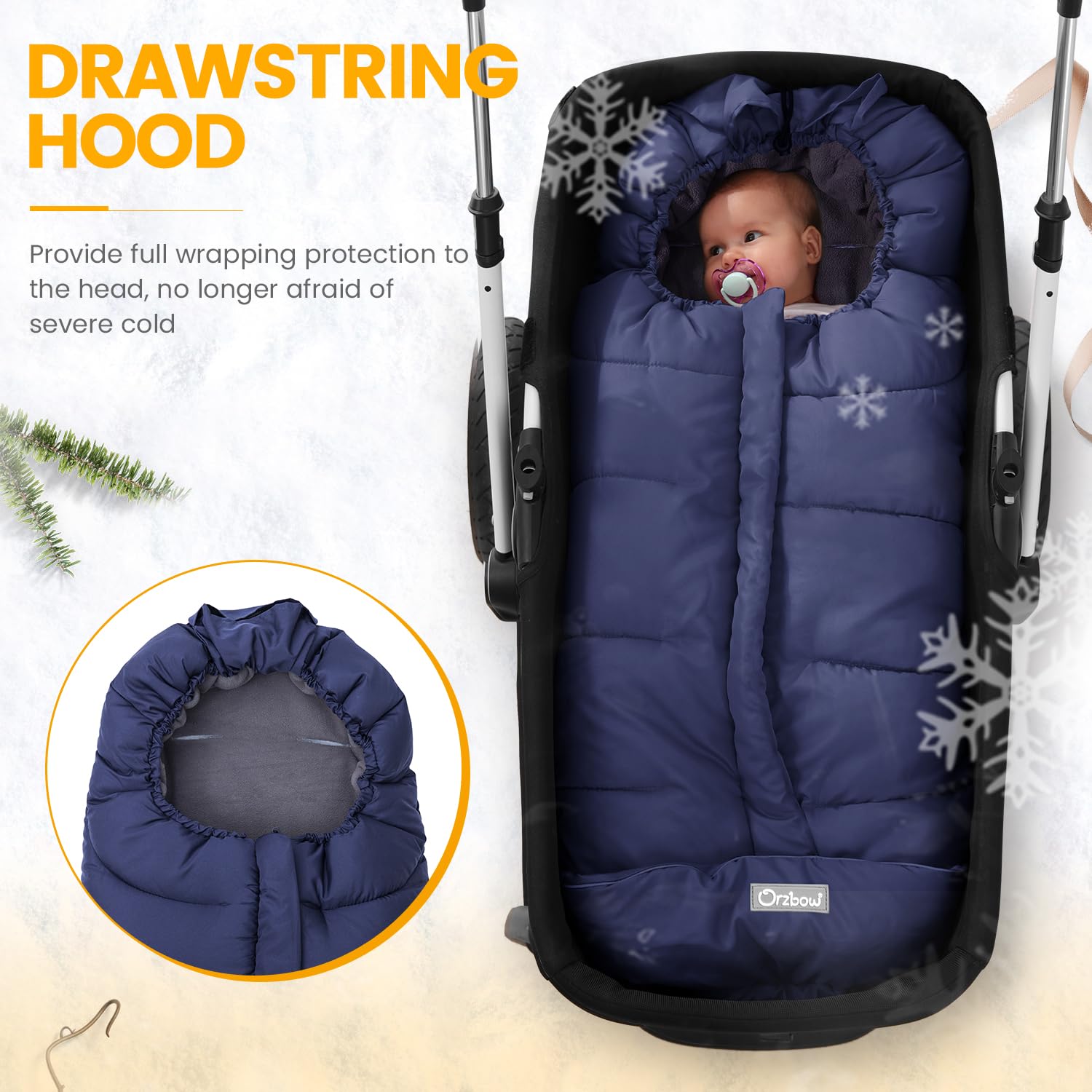 Orzbow Footmuff with polar fleece lining delivers soft warmth for naps.